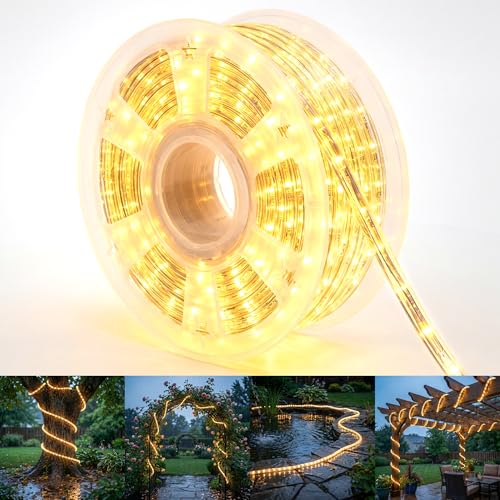 Image of 100ft Rope Lights For Outside, Connectable & Flexible Tube Lights with 8 Modes Controller,Waterproof Warm White LED Rope Lighting for Deck,Garden,Pool,Patio, Indoor & Outdoor Landscape Strip Lights