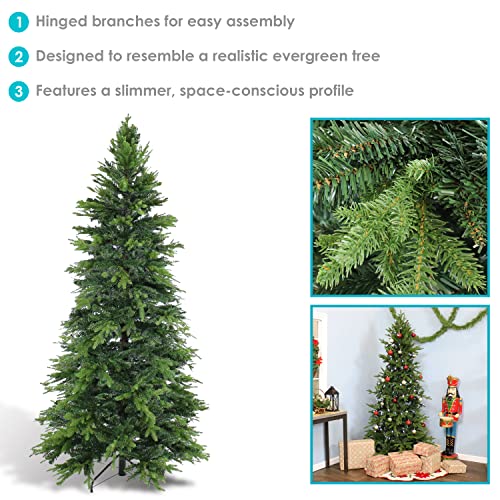 Sunnydaze 7-Foot Tall, Slim And Stately Christmas Tree - Indoor Unlit Pvc Artificial Tree With Metal Stand - Hinged Branches - Thin Profile - Easy To Assemble #TOP3