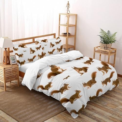 Housse de couette microfibre écureuils 3D lit double 200x200cm haute définition