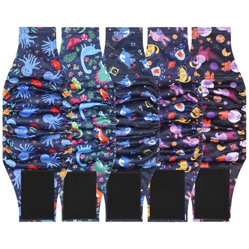 Image of 5 Pack Dog Diapers Male Reusable, Premium Belly Bands for Male Dogs, High Absorbing Male Dog Pee Wraps for Doggie in Incontinence or Excitable Urination and Training,Rabbit,XXL