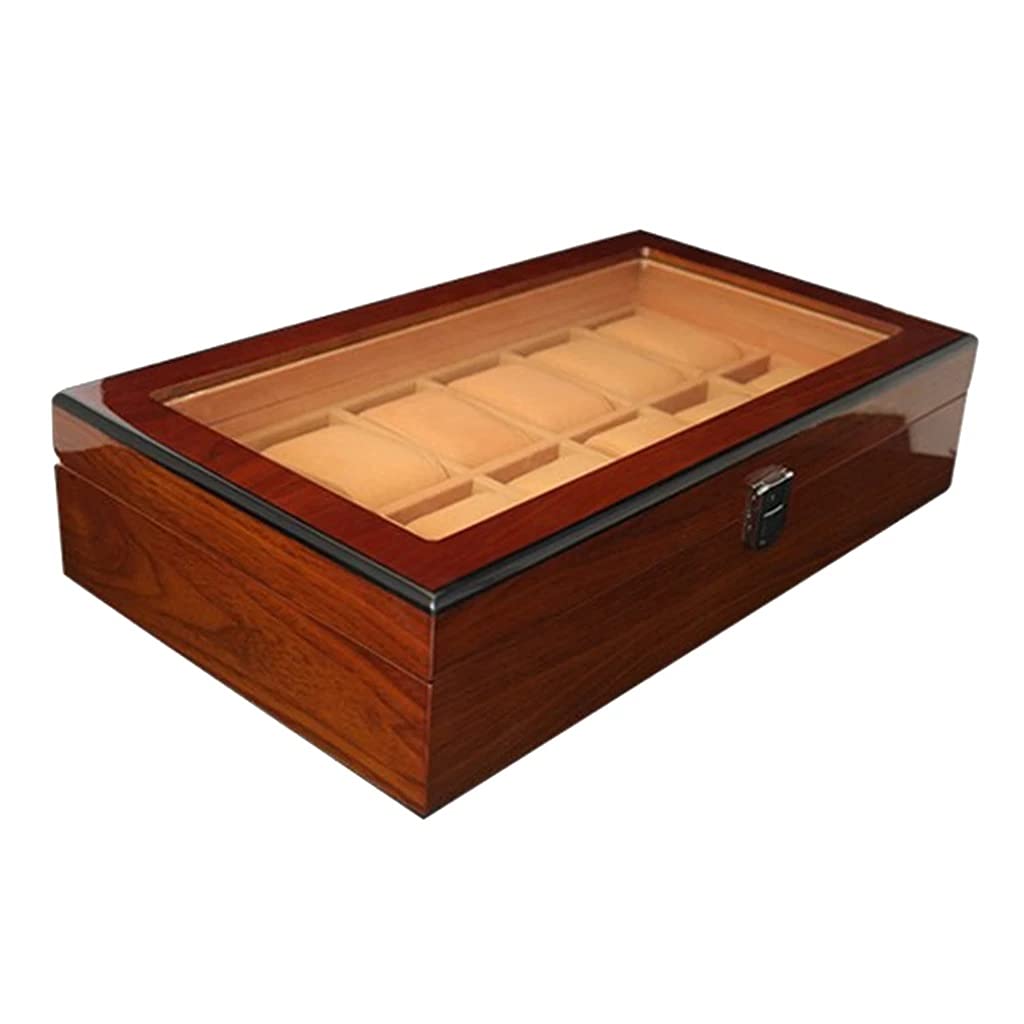 Uhrenbox aus Holz, Uhrenetui, Organizer, Display für Männer und Frauen, Holzbox mit 12 Fächern und großer transparenter Glasplatte Safehappy