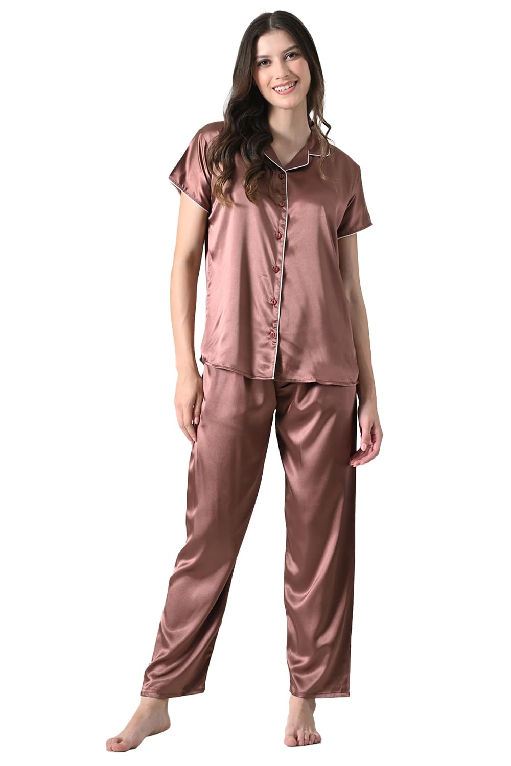 kattly Women's Satin Plain/Solid Relaxed Top and Pyjama Night Suit Set | Nightsuit for Women | Silky Satin Loungewear | Sleepwear | Nightwear-picture-43