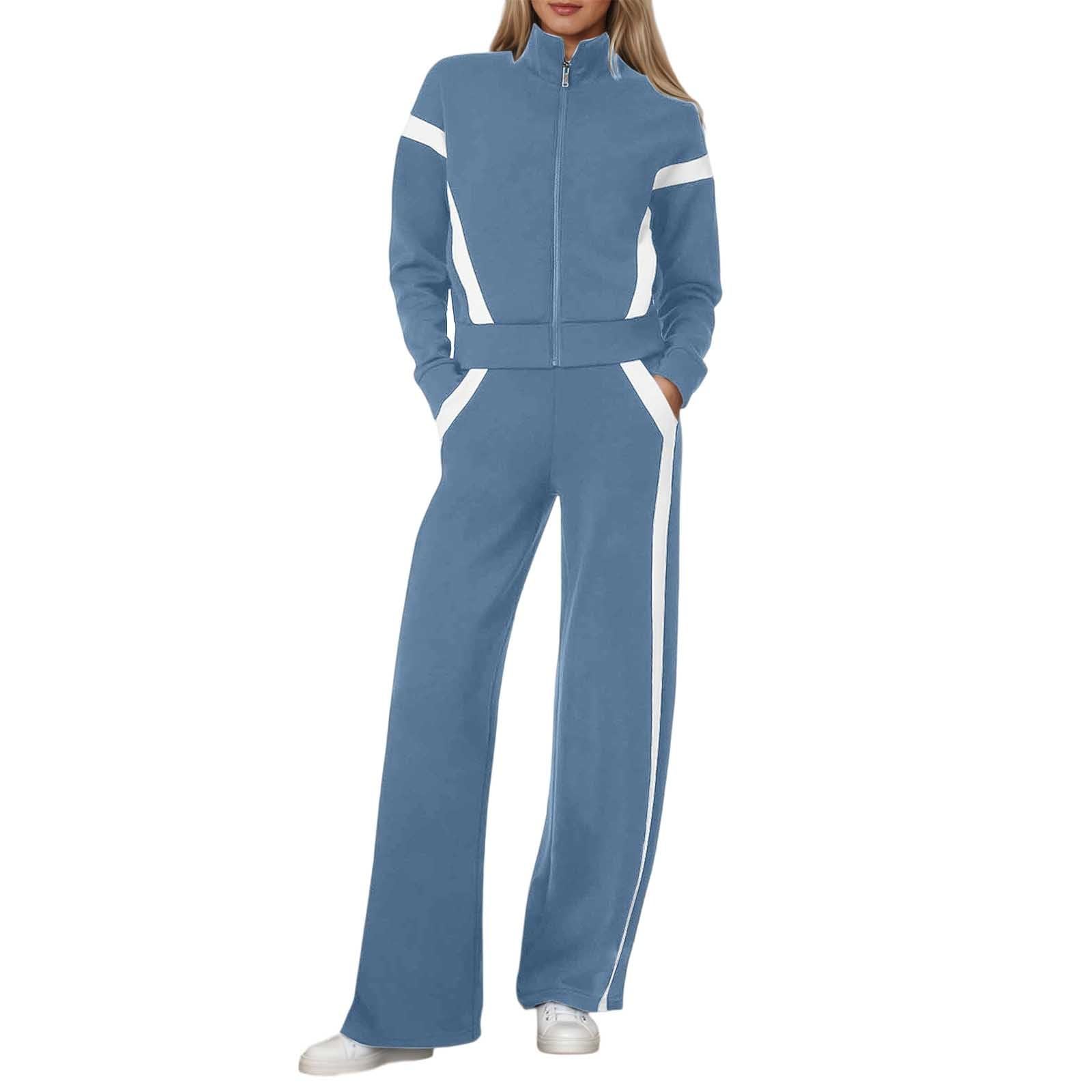 Completo sportivo casual da donna, due pezzi, cardigan, top e pantaloni a gamba larga