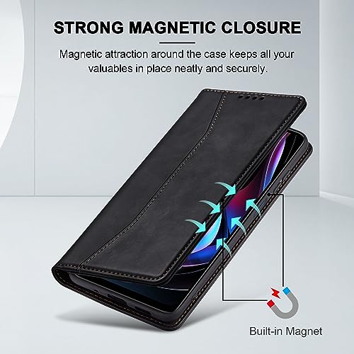 Image of Jasonyu Flip Wallet Case for Motorola Edge 5G UW /Moto Edge (2021),Leather Magnetic Folio Cover with Card Holder,Kickstand - TPU Shockproof Durable Protective Phone Case,Black