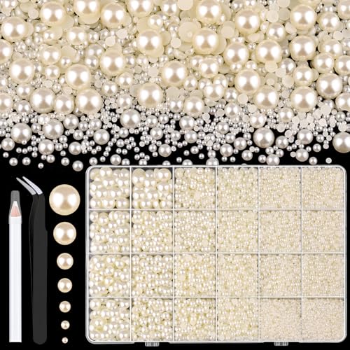 Image of 13000Pcs Flatback Pearls for Crafting (Ivory White /Beige), Assorted Size 2 /3 /4 /5 /6 /8 /10mm Half Pearl, Bedazzling Bead for DIY Crafts Clothing Tumblers Mugs Shoes Fabric Embellishment Nail Art Makeup