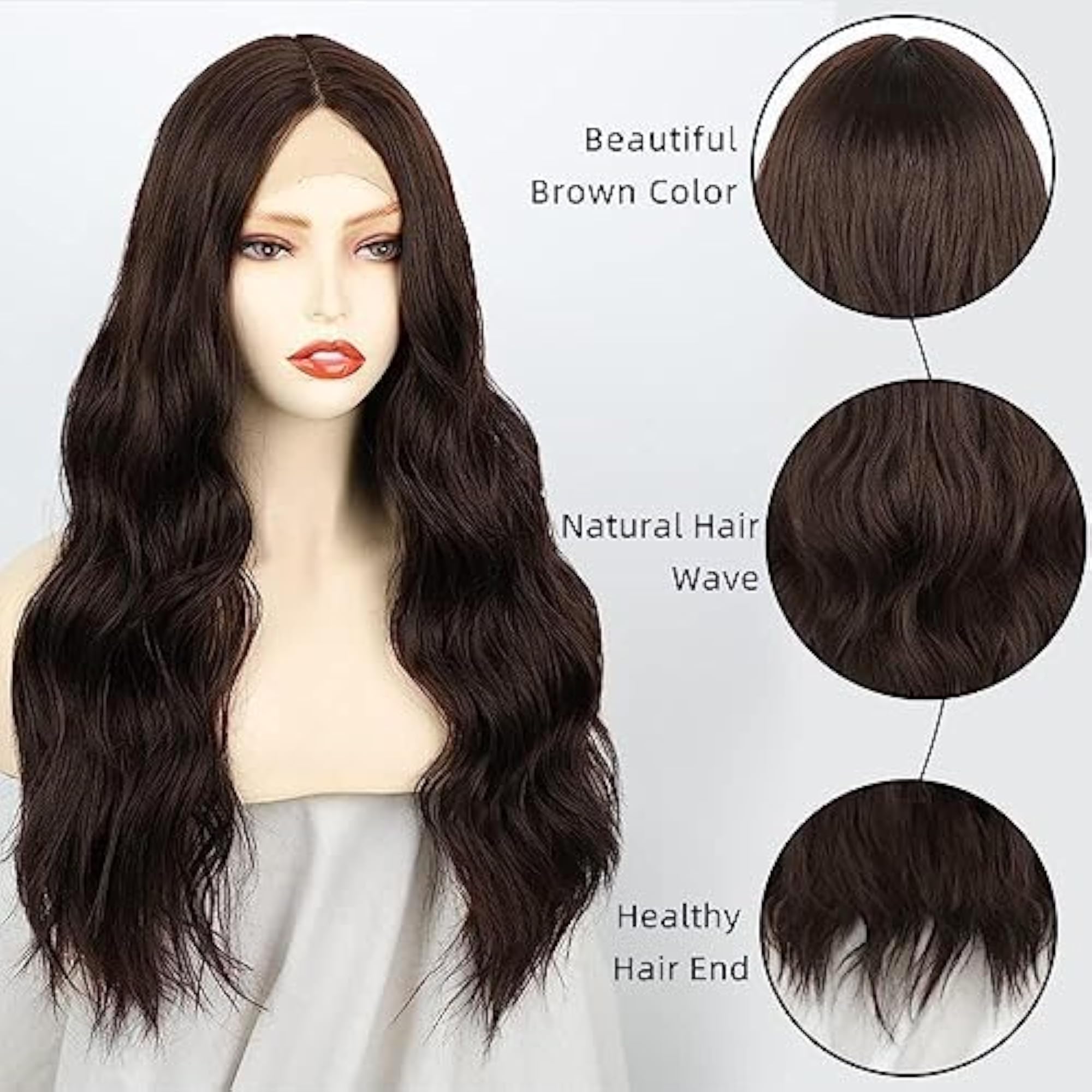 Long Brown Wavy Wig for Women, Lace Front Wig