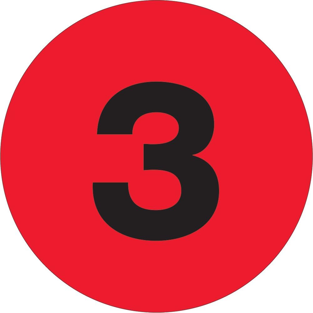 3 Diameter Number 3 Circle Labels (500 per Roll) by The Label Supplies Shop