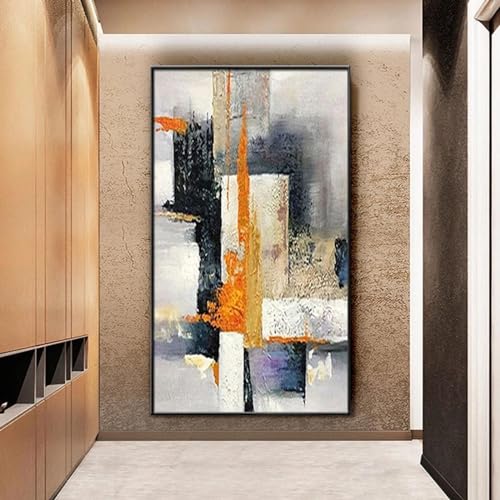 Peinture à l'huile verticale 90x140 cm avec cadre noir pour salon