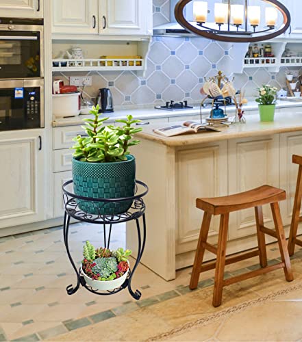 2 Pack 19.2 Inch Metal Plant Stand Rack For Round Flower Pot, 2 Tier Potted Holder Indoor Outdoor Rustproof Wrought Iron Heavy Duty Planter Shelf For Corner Living Room Balcony Garden Patio, Black #TOP4