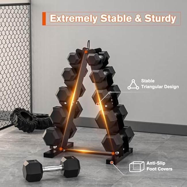 DERACY Dumbbell Rack Stand Only, Heavy Duty A-Frame Dumbbell Storage Rack, 5 tier Steel Dumbbell Holder for Home Gym Space Saver