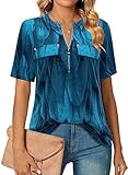 Bulotus Short Sleeve Shirts for Women, Ladies Work Blouses Business Casual Shirts Summer Tunics or Tops to Wear with Leggings Loose Fit Tops to Hide Belly, Leaf, XX-Large