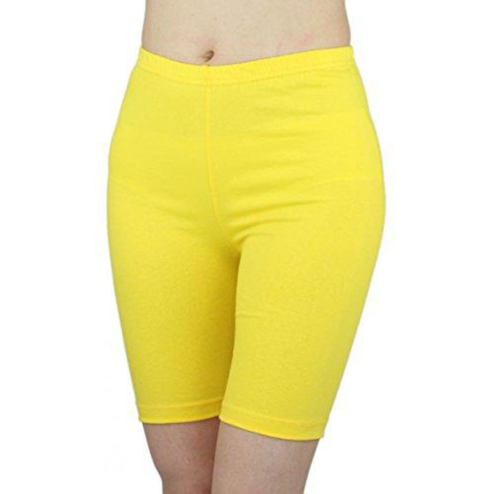 Women’s Ladies Cycling Shorts Lycra Stretchy Cotton Above Knee Active Sport Everyday Short Leggings. - Yellow - XXL
