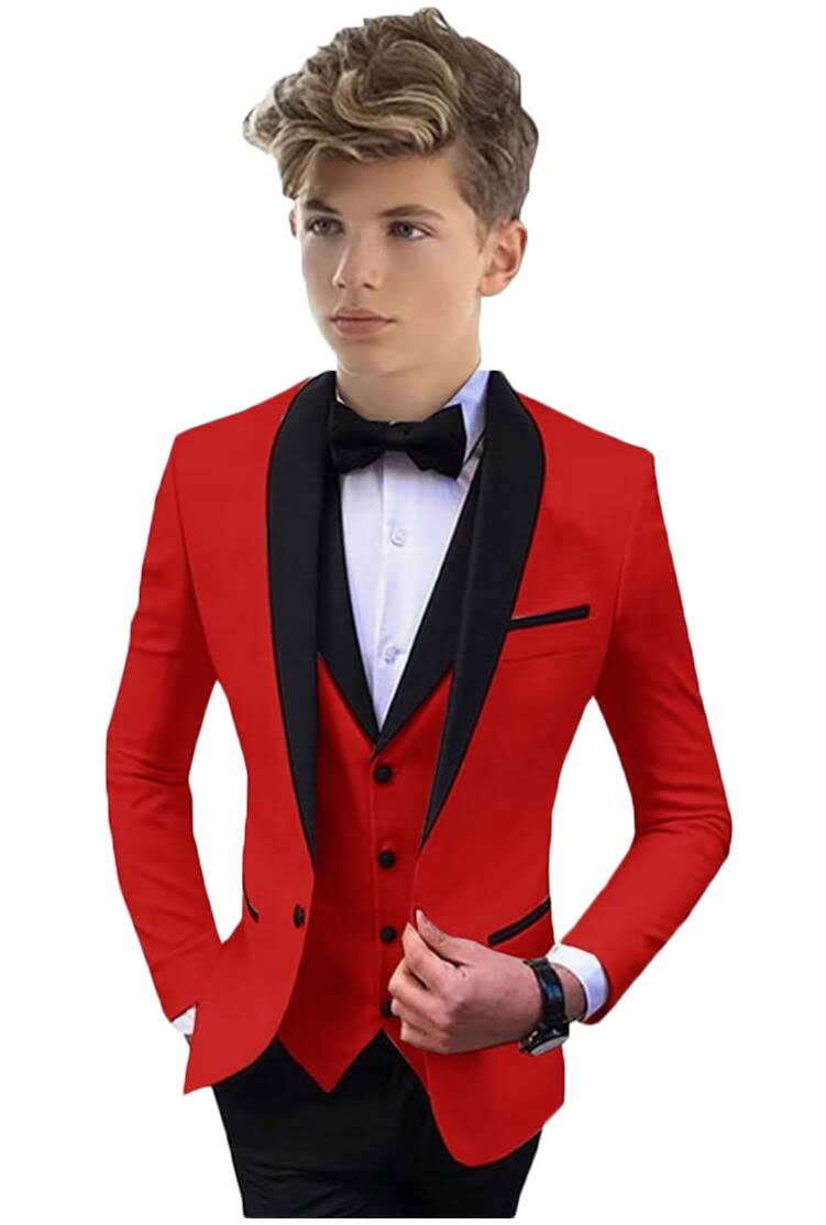 Abito formale con risvolto scialle per ragazzi 3 PC giacca gilet pantaloni ragazzi vestito da festa smoking da sposa vestito per bambini