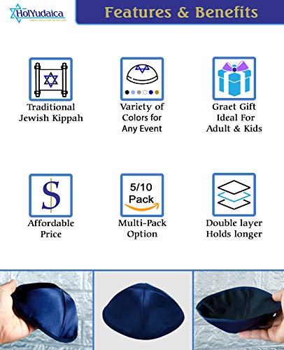 Image of Pack of 10 or 30-Pcs - Hq 19 /20CM Satin Kippah for Men & Boys, Yamaka Hat Designed in Israel - Kippot Bulk