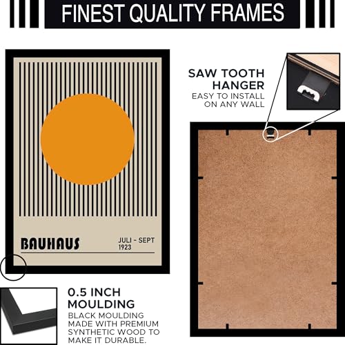 Image of BLINKART Vintage Bauhaus Retro Geometric Aesthetic Poster Gallery | Colorful Wrap Framed For Home Office Studio Living Room Modern Art Studio Decoration Abstract Shapes | (d87) | 13x10 Inch