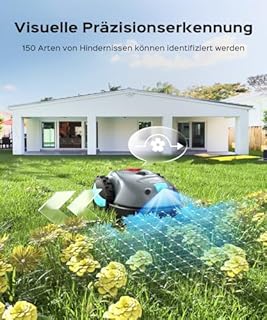 YARDCARE V100 Mähroboter ohne Begrenzungskabel Rasenroboter mit Kamera, Hindernisvermeidung, Vision Navigation, 4 Ah Akku Rasenmäher Roboter ohne Begrenzungsdraht 150㎡ mit Ersatzklingen, Spiralschnitt