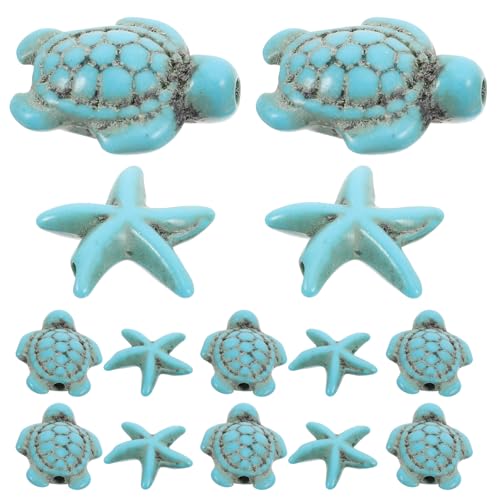 PRETYZOOM Cuentas de Concha Turquesa 40 Piezas Dijes de Estrella de Mar y Tortuga Marina Cuentas Espaciadoras para Hacer Pulseras y Collares DIY Kit de Abalorios Marinos para Bisutería