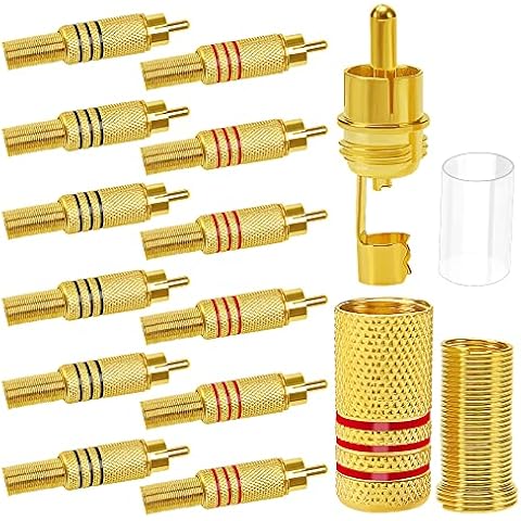 KUOQIY 20 PCS RCA Male Plug Connectors, Gold Plated RCA Plug Audio Video Connector, RCA Plug Solder Type, for Multimedia and CCTV (10 Black + 10 Red) Cover