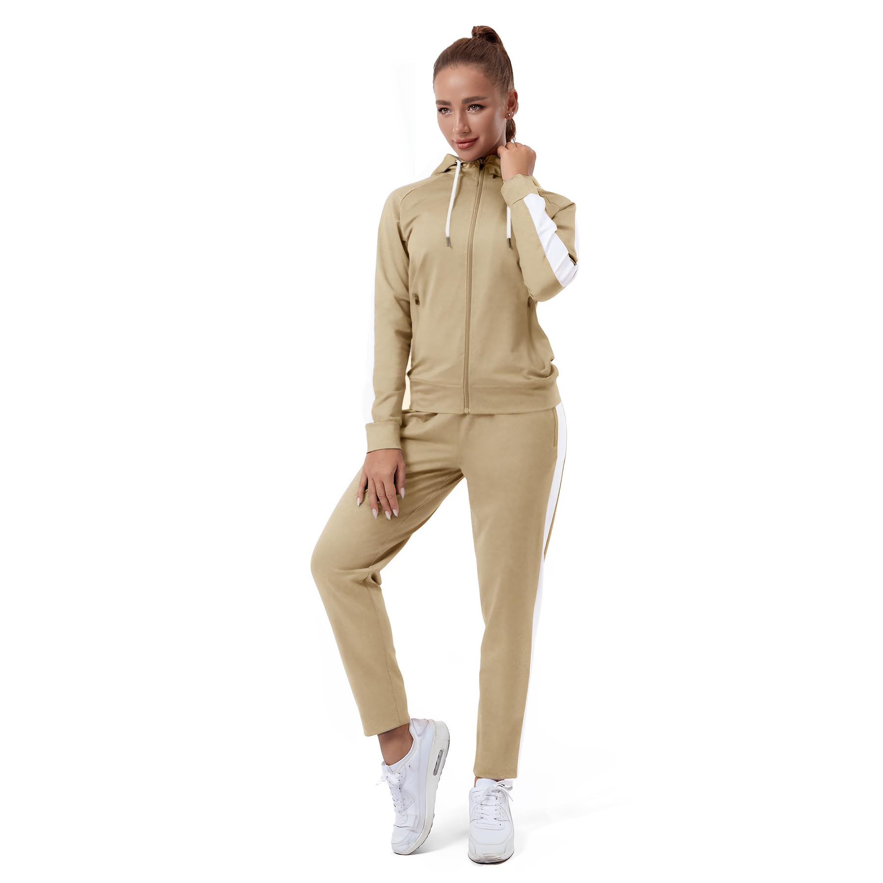 TEZO Womens Full Zip-Up Hoodie Tracksuit Set Long Sleeve Casual Jogging Suits Workout Gym 2 Piece Outfits with Pockets