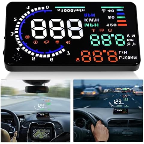 P SEPEY A8 5.5 OBD II Car HUD Display, Car HUD Head up Display, Display Km/h, MPH, Water Temperature, Battery Voltage, Multi Color Windshield Screen Projector for Most Cars Cover