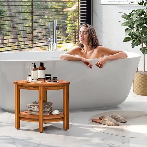 DWVO-Teak-Shower-Bench-18-Shower-Stool-Corner-Bench-with-Storage-Shelf-Corner-Seat-for-Inside-Shower-Shower-Stool-Seat-with-Non-Slip-Feet-for-Bathroom-Living-Room-Indoor-and-Outdoor-Use