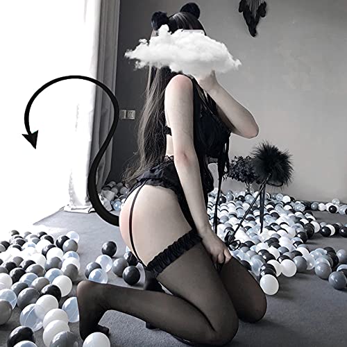 YOMORIO Womens Sexy Cosplay Lingerie Set Ruffle Baby Doll Teddy Outfit Bra an Pantie Nightie with Choker (Sexy Black, Medium) - Image 4