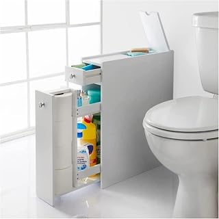 Homme Concept - White Narrow Bathroom Storage Cabinets Unit, Slimline Box Multi-Purpose Organiser Compact Bathroom, Living Room, Kitchen, Hallway