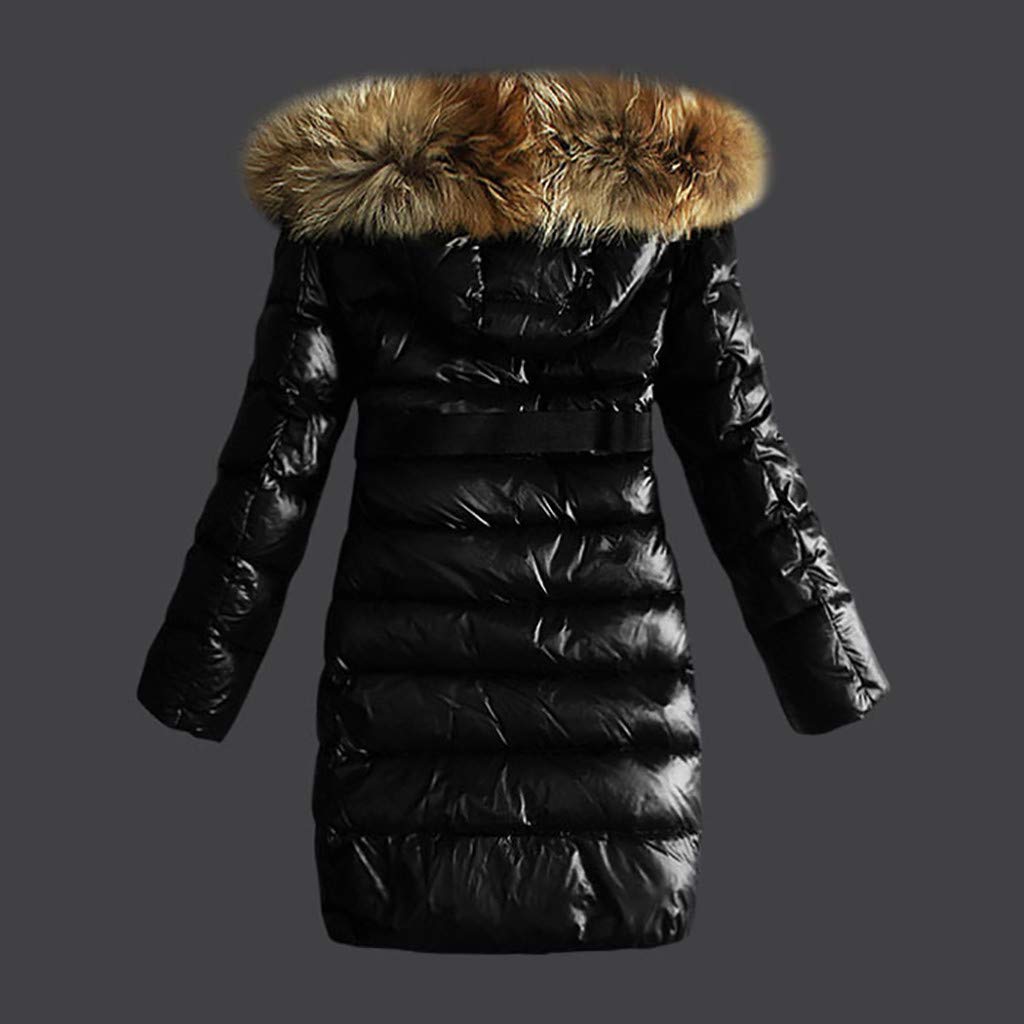 Generisch Steppmantel Damen Winter Leicht Lang Steppjacke Damen mit Fellkapuze Daunenmantel Damen Warm Wintermantel Einfarbig mit Reissverschluss Leichte Daunenjacke mit Fell Puffer Mantel Winter