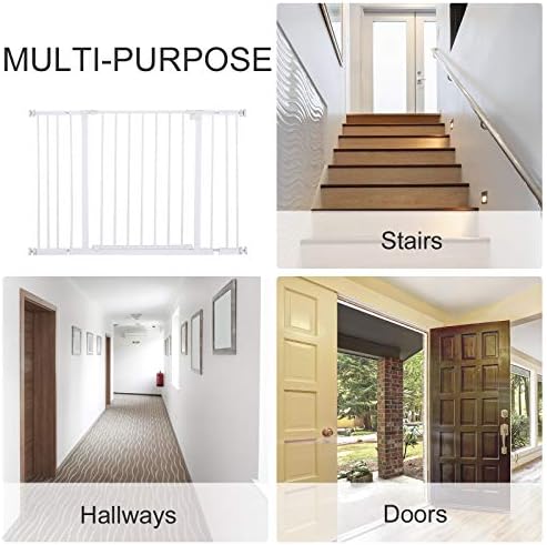 PawHut Dog Gate Pet Safety Gate Stair Barrier Pressure Fit Adjustable 76-82/86-97/101-107 cm, White