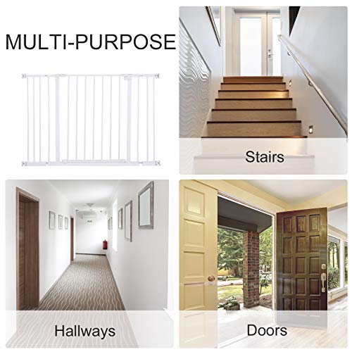 PawHut Dog Gate Pet Safety Gate Stair Barrier Pressure Fit Adjustable 76-82/86-97/101-107 cm, White - Image 5