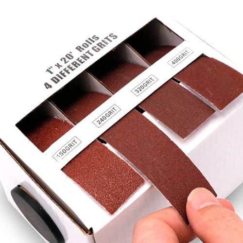 Schleifvlies Rolle, 25mm x 6m Schleifleinen Set mit 6 Rollen Schleifpapier Set mit Spenderbox Körnung 80 120 240 320 400 600, Schleifvlies Metall und Schleifvlies Holz für Möbel und Handwerk