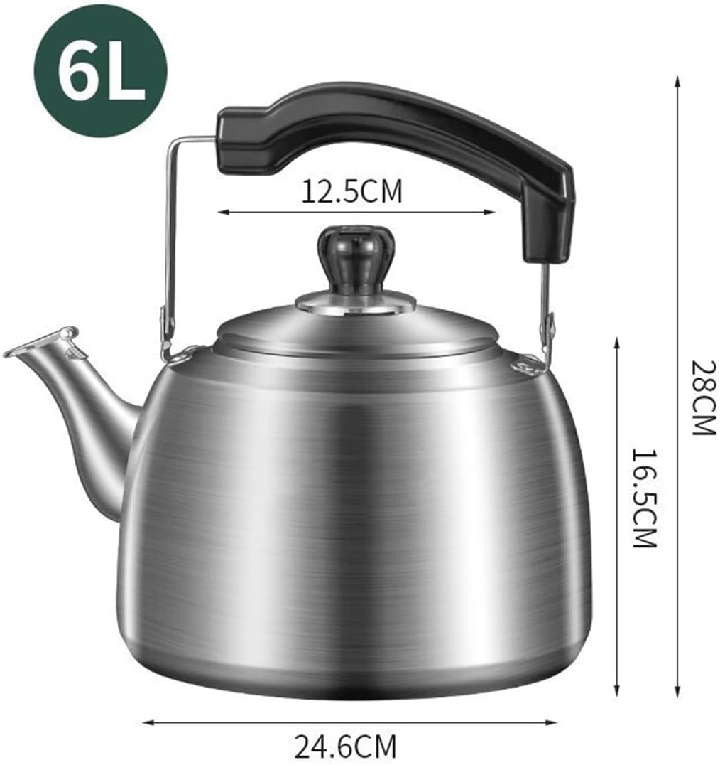 304 Stainless Steel Tea Kettle, 4/5/6 Liters Whistling Tea Kettle Stovetop with Ergonomic Handle, Loud Whistle Tea Pot(6L)