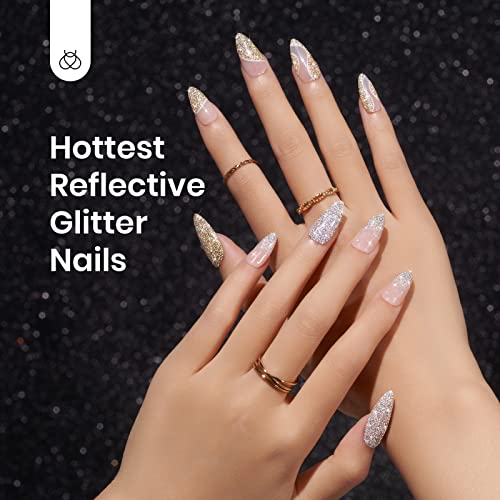 Beetles Reflective Glitter Gel Nail Polish, 6 Colors Holographic Gel Polish Kit Sparkle Glitter Gel Flash Dimond Sliver Gold Soak Off Uv Led Spring Summer Nail Polish White Manicure Kit Gift For Women Girls #TOP4