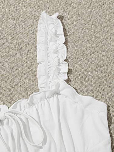 Verdusa Women's Frill Trim Strap Tie Knot Ruched Front Bustier Crop Top White M #TOP4