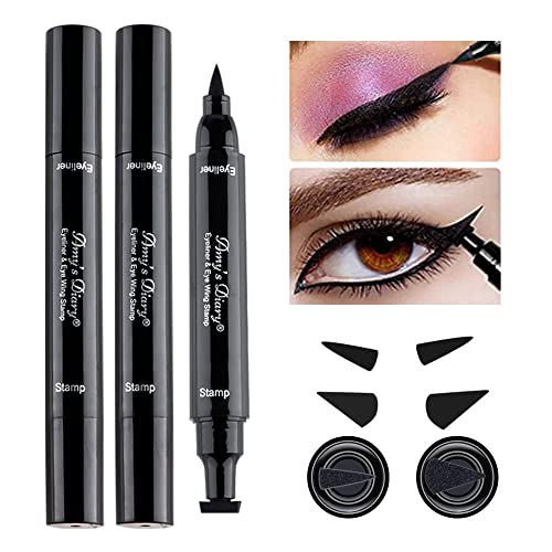 AMY'S DIARY Eyeliner Stamp 2 Pens Winged Stamp Eyeliner, Perfect Wing Cat Eye Stencil Stamp for All Eye Shapes, Winged Eyeliner Stamp, Perfect Wing Cat Eye Liner, Waterproof & Smudge-proof