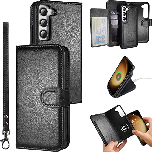 CAVOKAS Case Wallet for Samsung Galaxy S23 Wallet Case, 6.1 Inch Magnetic Detachable with Card Holders Leather Folio Case, Wireless Charging Supported, RFID Blocking, Black