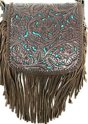 Texas West Western Genuine Leather Cowgirl Crossbody Messenger Fringe Laser Cut Purse Bag in 5 colors3