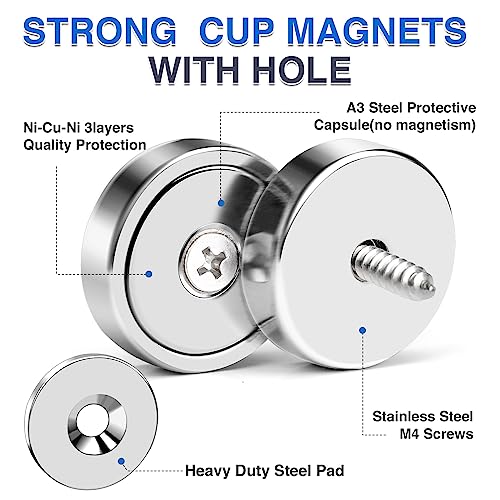 MIKEDE 12Pack Strong Neodymium Cup Magnets, 70Lbs+ Force Heavy Duty Base Magnets with, Powerful Industrial Rare Earth Magnets, 0.98x0.22inch
