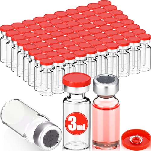 80 Pcs 3ml Sterile Vials Empty Vials for Injection, Red Lid