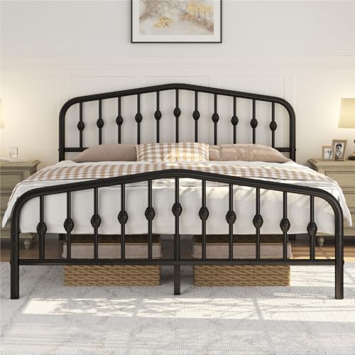 Yaheetech Struttura Letto Matrimoniale Moderno in Metallo con Testiera Rete a Doghe per Camera 160 × 200 cm