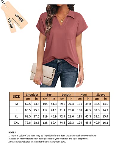 Vivilli Ladies Tops And Blouses Short Sleeve Collared Tops For Women Relaxed Fit Collar Shirt Work Shirts For Women Office Women's Business Casual Clothing Rust Red Large #TOP5