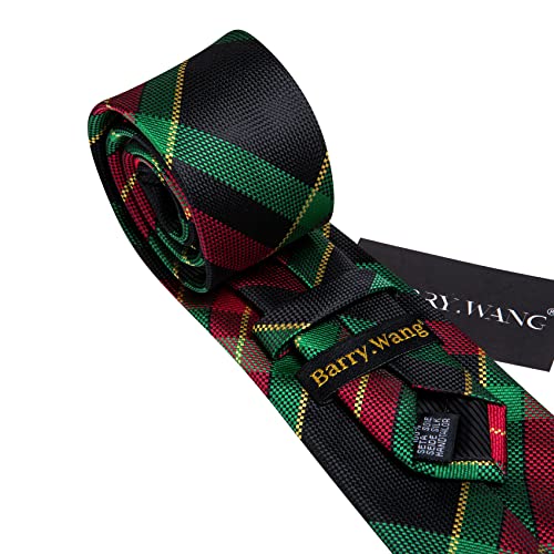 Image of Barry.Wang Plaid Ties Mens Silk Necktie and Tie Clip Checkered Tie for Wedding Party Business Formal