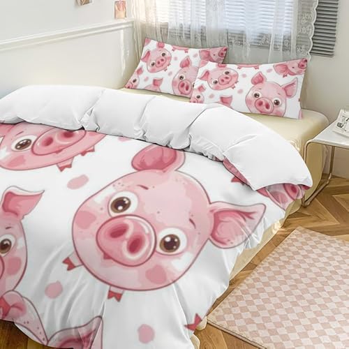 Parure de lit pour enfants cochon mignon avec housse de couette et 2 taies - 3