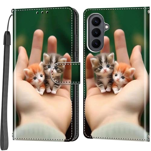 Étui portefeuille cuir Samsung S26 Plus à clapet aimanté motif chaton avec dragonne utile
