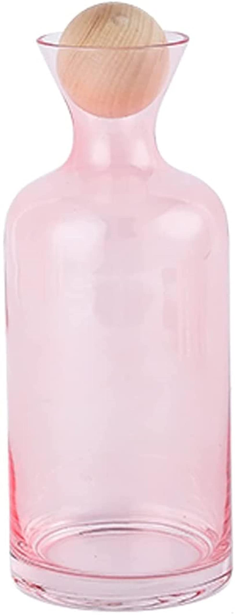 Jarra de Agua Simple Botella de Agua fría Rosa con Cubierta de Bola de Madera Jarra de Vidrio de Alta Temperatura para el hogar, la Oficina, el Restaurante y la cafetería