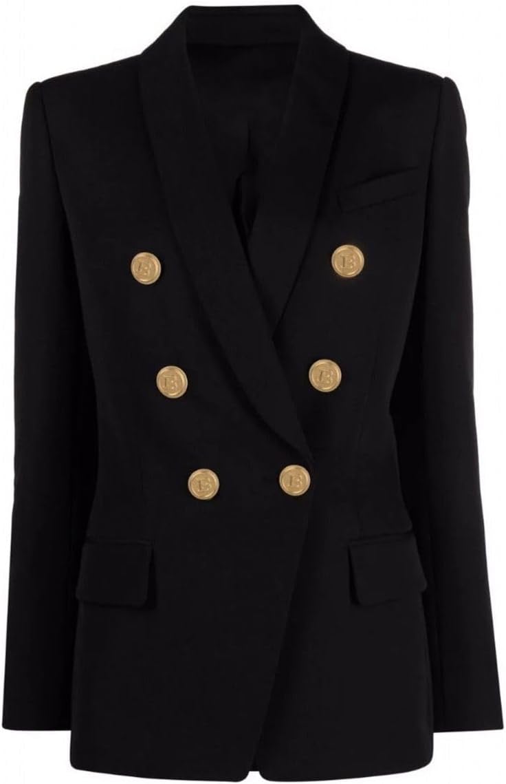 Women's Business Casual Double Breasted Blazer Dress Work Outfit Shawl Lapel Suit Jacket