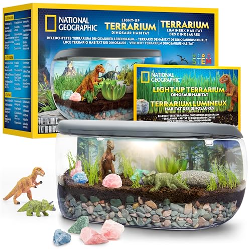 National Geographic Dino-Terrarien-Set mit Beleuchtung – Baue EIN Dinosaurier-Habitat mit echten Pflanzen & Edelsteinen, Wissenschaftsset für Kinder