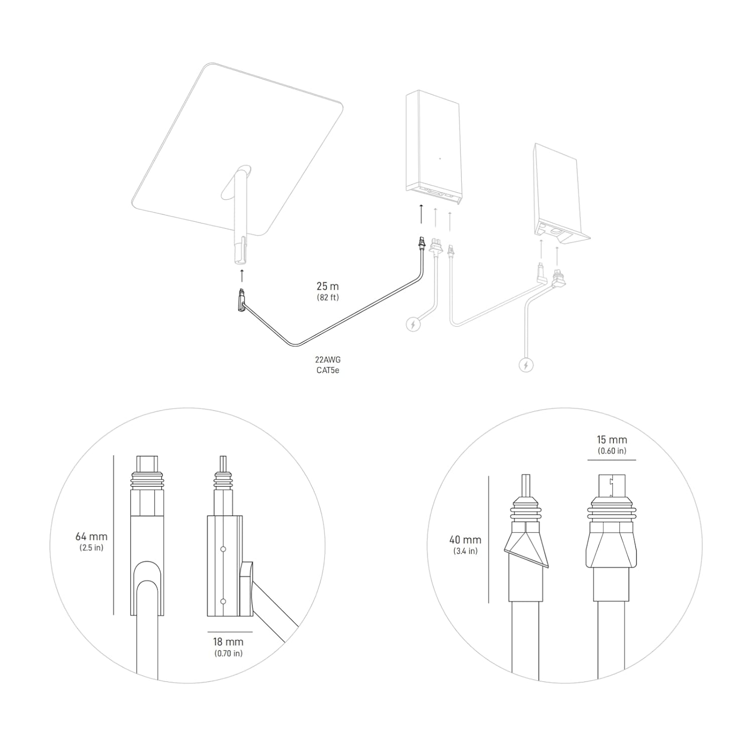 Cable for Starlink High Performance 46M/150FT, Waterproof Connectors, Compatible with Starlink High Performance Antenna and Power Supply, Durable & Reliable for Commercial & Industrial Use