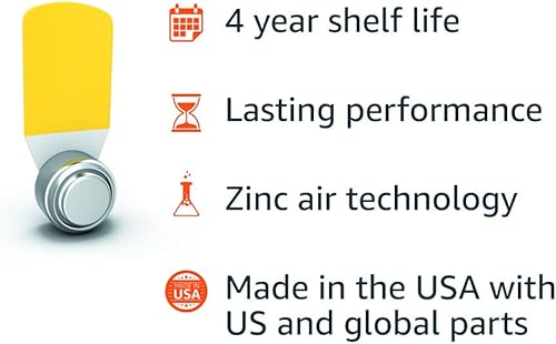 Miniatura 6 de Tienda Basics Paquete de 60 baterías de zinc-aire tamaño 10 audífonos, 1.45 voltios, pestaña amarilla, 4 años de vida útil