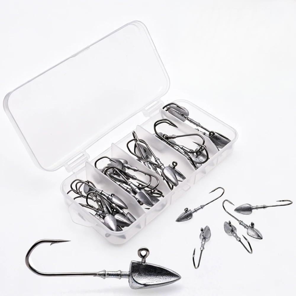 Anzuelos de Pesca 33 unids/Caja 3,5g/5g/7g/10g anzuelos de Cabeza Triangular for Aparejos Pesca Gusanos Blandos Anzuelo mar Cebo Combinado